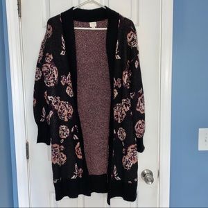 Black Floral Long Cardigan